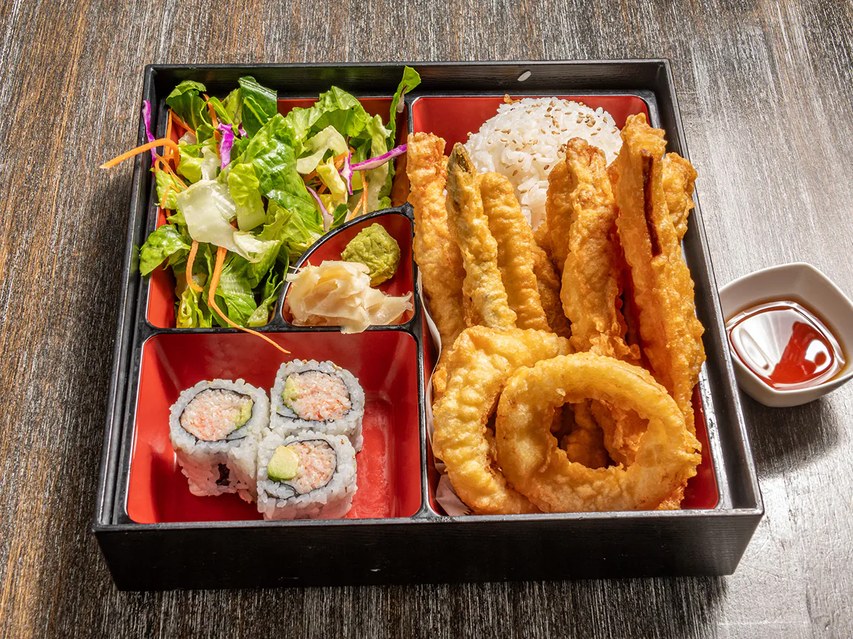 Tempura Shrimp&Tempura Vegetable Bento Box at Maki Bar，a Japanese Restaurant in Bethesda